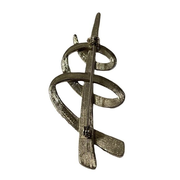 Vintage JJ 1986 Brooch Pin Silver Tone Modernist Swirl Tornado Design Abstract - Picture 3 of 7